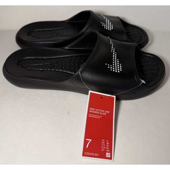 NIKE - VICTORI ONE SHOWER SLIDES - BLACK/WHITE - Men\'s 7 - NEW Damaged Box main image 8